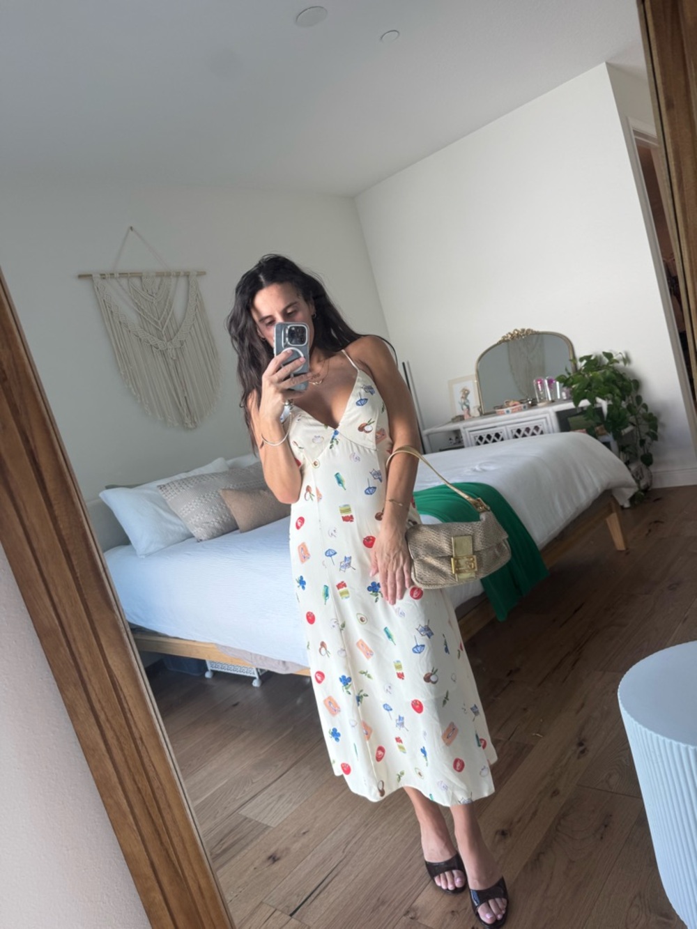 For Love & Lemons Style Linen Midi Dress Open Back Tie Summer Fruit Print S - Picture 6 of 6